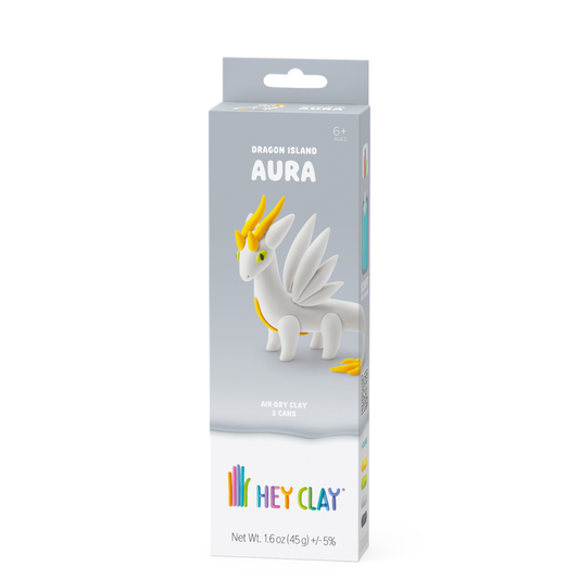 Hey Clay - Modelling Air-Dry Clay with Fun Interactive App - Aura, Series Dragon Island, 3 cans