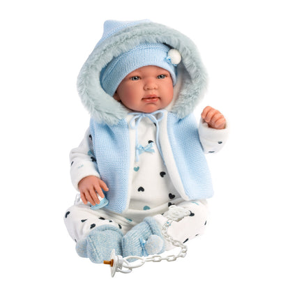 Llorens - Newborn Baby Boy Doll with Blue Romper & Accessories: Tino - 44cm