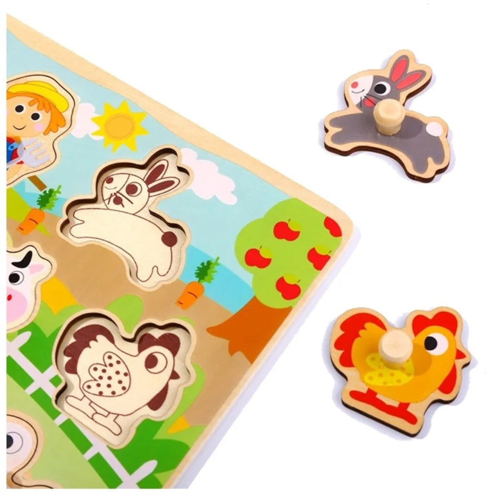 TookyToy - Wooden Peg Puzzle - Farm Animals