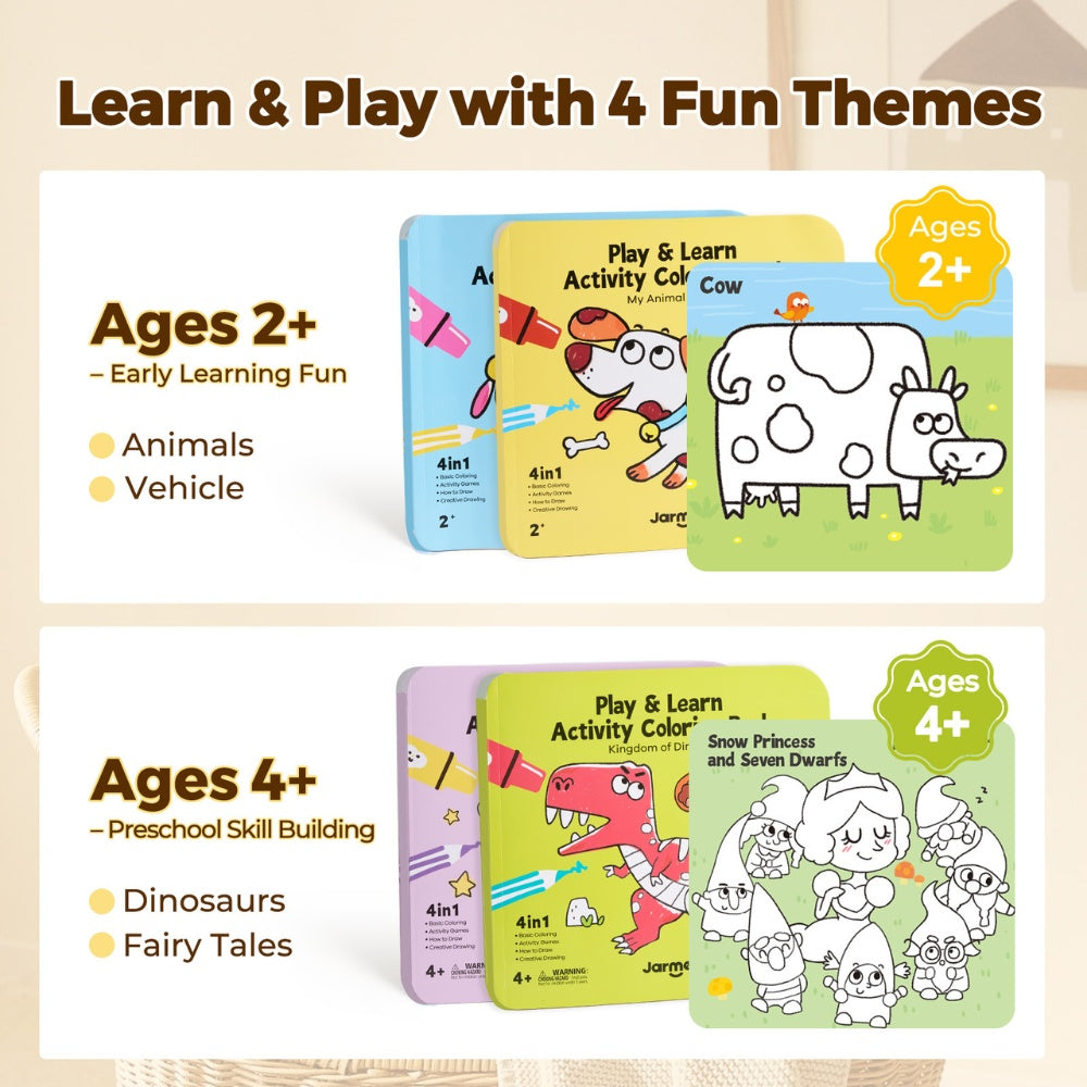 Jar Meló - Play & Learn Colouring Book Set: Vehicles & Animals - 2 Books 60 Pages