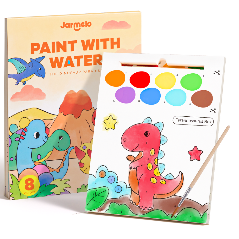 Jar Meló - Watercolour Painting Book - 20 Pages & Paint Brush - Dinosaurs