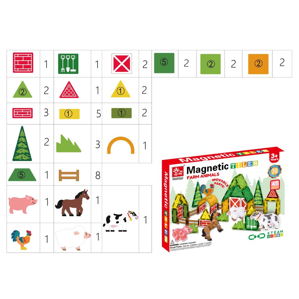 Magnetic Tiles - Farm Animal Set - 45 Pieces