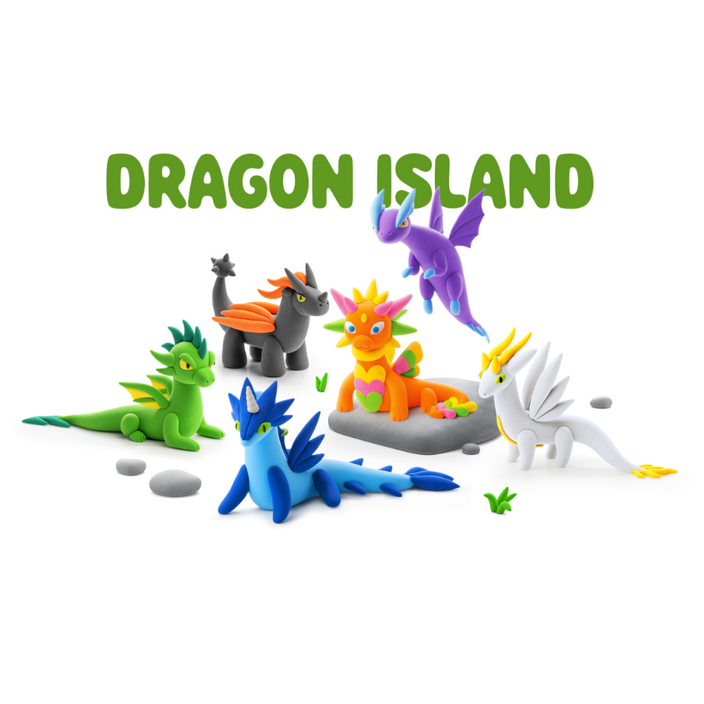 Hey Clay - Modelling Air-Dry Clay with Fun Interactive App - Aura, Series Dragon Island, 3 cans