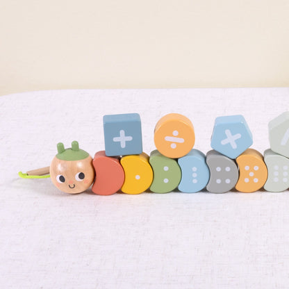 TookyToy - Wooden Fine Motor Number Caterpillar Lacing Toy - 20 Pieces