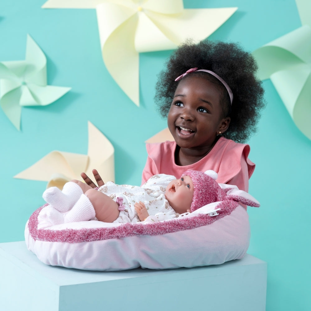 Llorens - Baby Girl Doll with Laughing Mechanism, Outfit & Pink Cushion: Mimi - 42cm