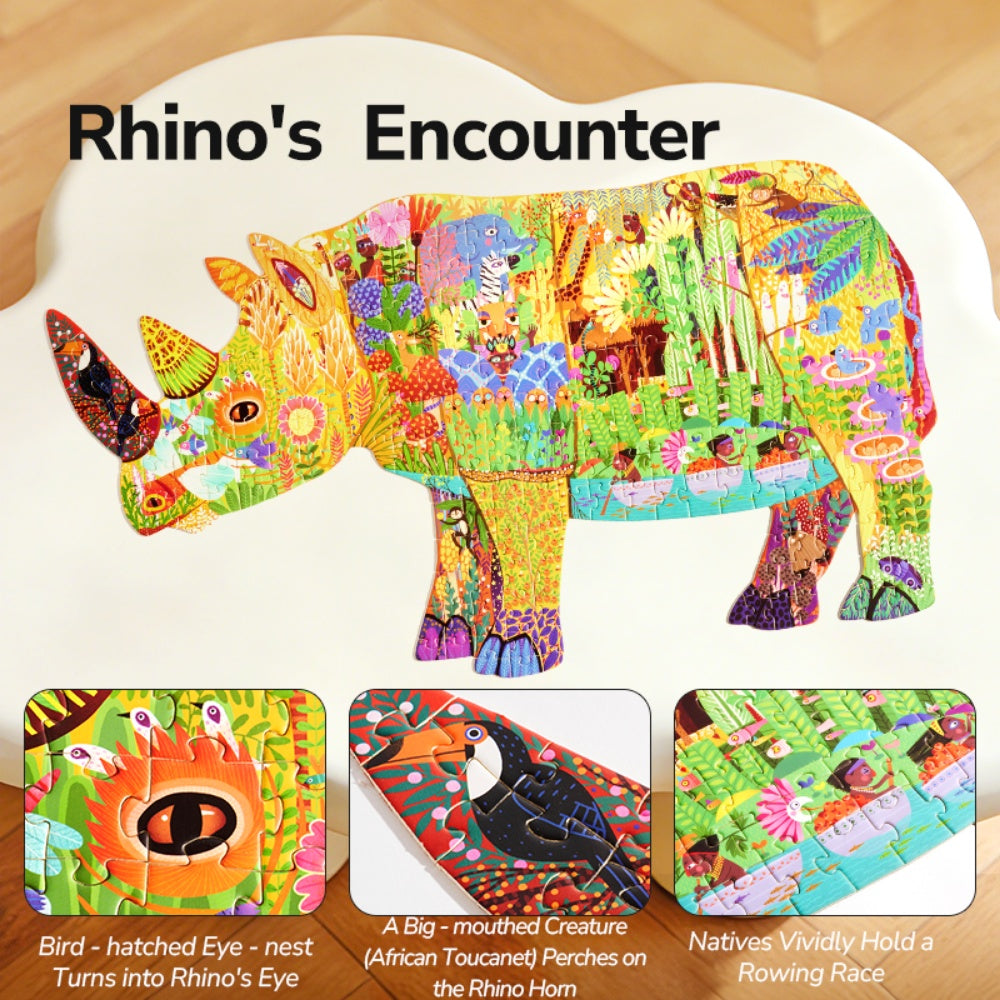 Mideer - Artist Puzzle: Dreamy Rhino - 280 Piece Shaped Jigsaw for Kids