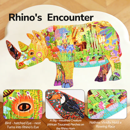 Mideer - Artist Puzzle: Dreamy Rhino - 280 Piece Shaped Jigsaw for Kids