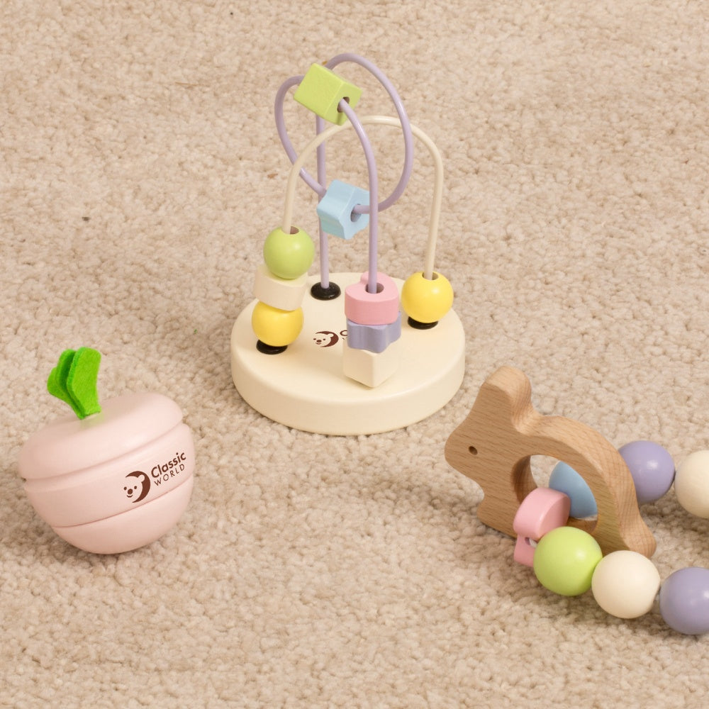 Classic World - Mara Baby Play Set with Bead Maze, Rattle and Lacing Beads - 3 Pieces