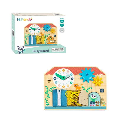 hi Pando - Wooden Busy Board - Interactive Latches and Laces Learning Toy