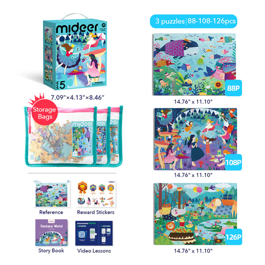 Mideer - Level Up Jigsaw Puzzle for Kids- 3-in-1 - Level 5 Dreamy World