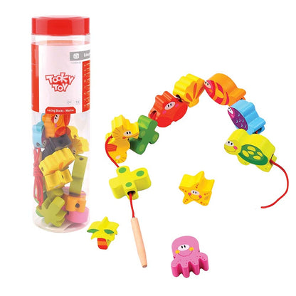 TookyToy - Fine Motor Lacing Blocks - Marine Animals Set