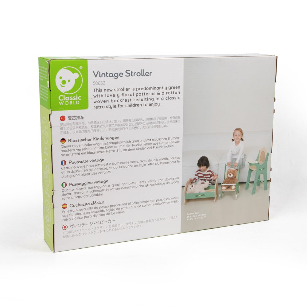 Classic World - Pretend & Play - Vintage Wooden Doll Stroller