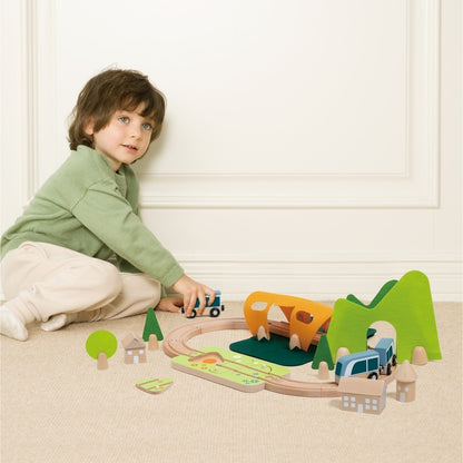 Classic World - Pretend & Play - Wooden Train Set - Forest 40 Piece