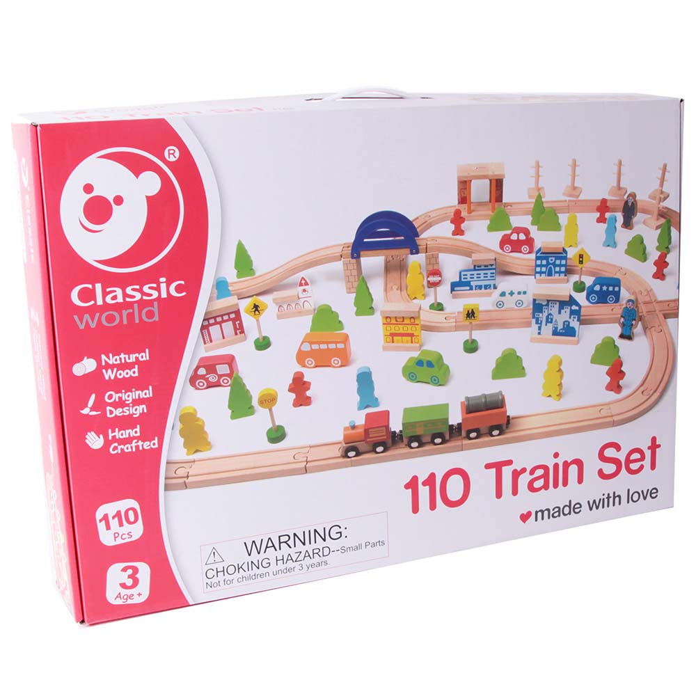 Classic World - Train Set - Wood - 110pcs