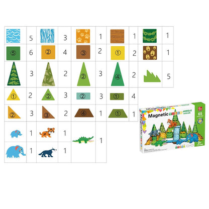 Magnetic Tiles - Jungle Animals Set - 65 Pieces