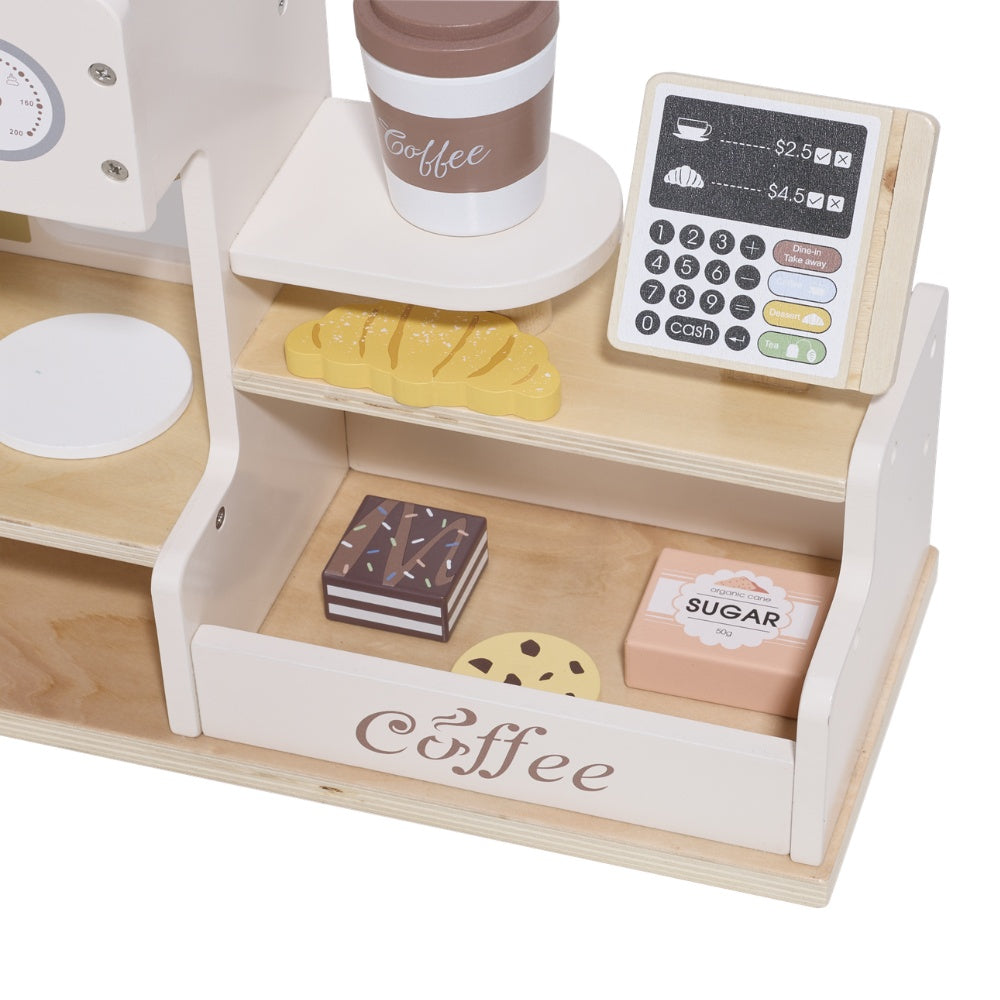 TookyToy - Pretend Play Wooden Cafe Coffe Shop Toy Set - 27 Pieces