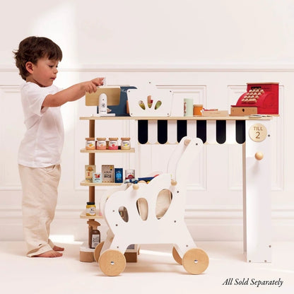 Le Toy Van - Wooden Groceries Set, Shopping Basket and Scanner - 13pcs