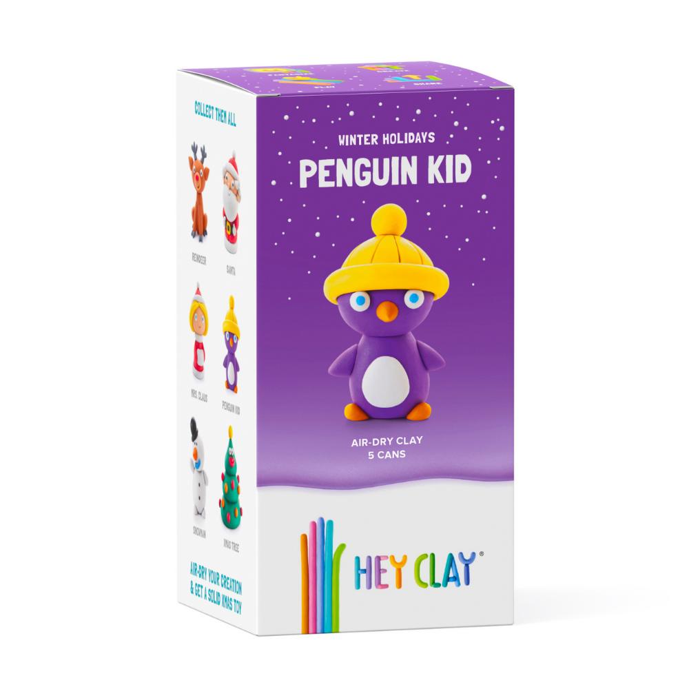 Hey Clay - Modelling Air-Dry Clay with Fun Interactive App - Penguin, Christmas Series, 5 cans