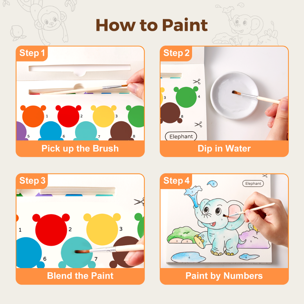 Jar Meló - Watercolour Painting Book - 20 Pages & Paint Brush - Animals