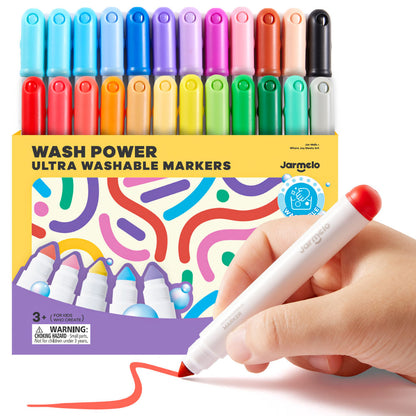 Jar Meló - Washable Markers - 24 Non-Toxic Colours with Conical Tips