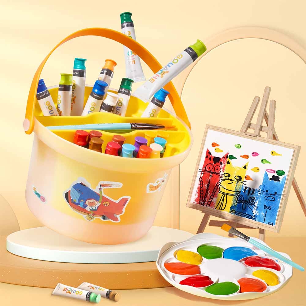 Jar Meló - Portable Gouache Paint Set for Kids - 24 Colours with Brushes & Paper