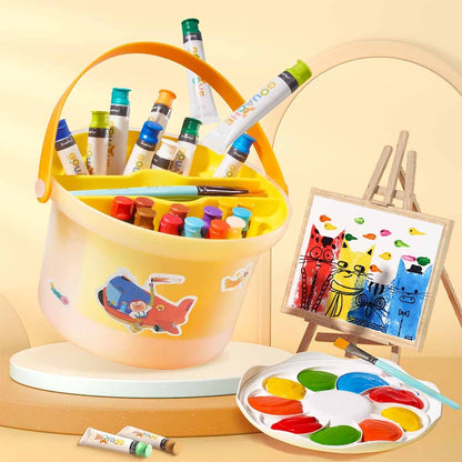 Jar Meló - Portable Gouache Paint Set for Kids - 24 Colours with Brushes & Paper