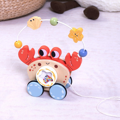 TookyToy - Wooden Pull Along Crab Bead Maze Toy