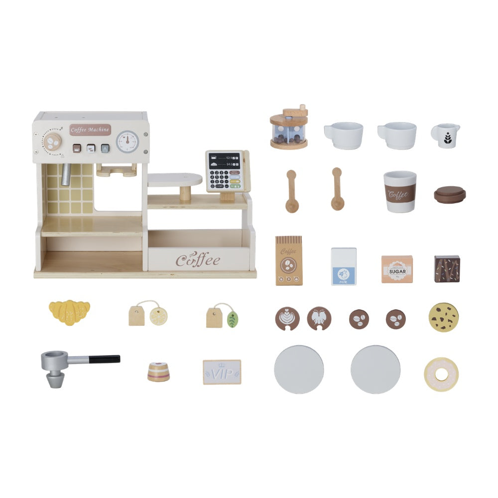 TookyToy - Pretend Play Wooden Cafe Coffe Shop Toy Set - 27 Pieces