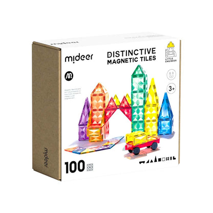 Mideer - Colourful Magnetic Tiles Building Set & Wheels - 100pcs