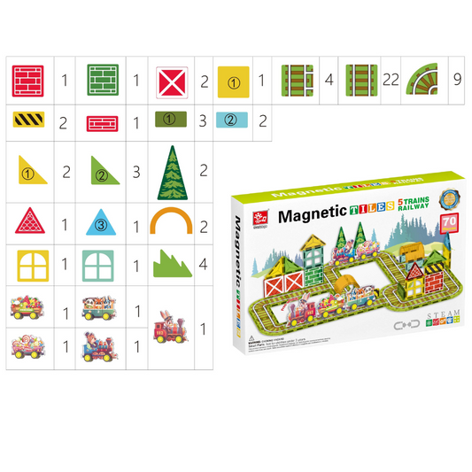 Magnetic Tiles - Railway Trains Set - 70 Pieces
