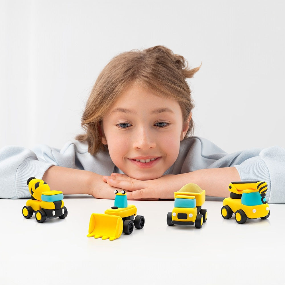 Hey Clay - Modelling Air-Dry Clay with Fun Interactive App - Construction Cars, series Motors, 12 cans