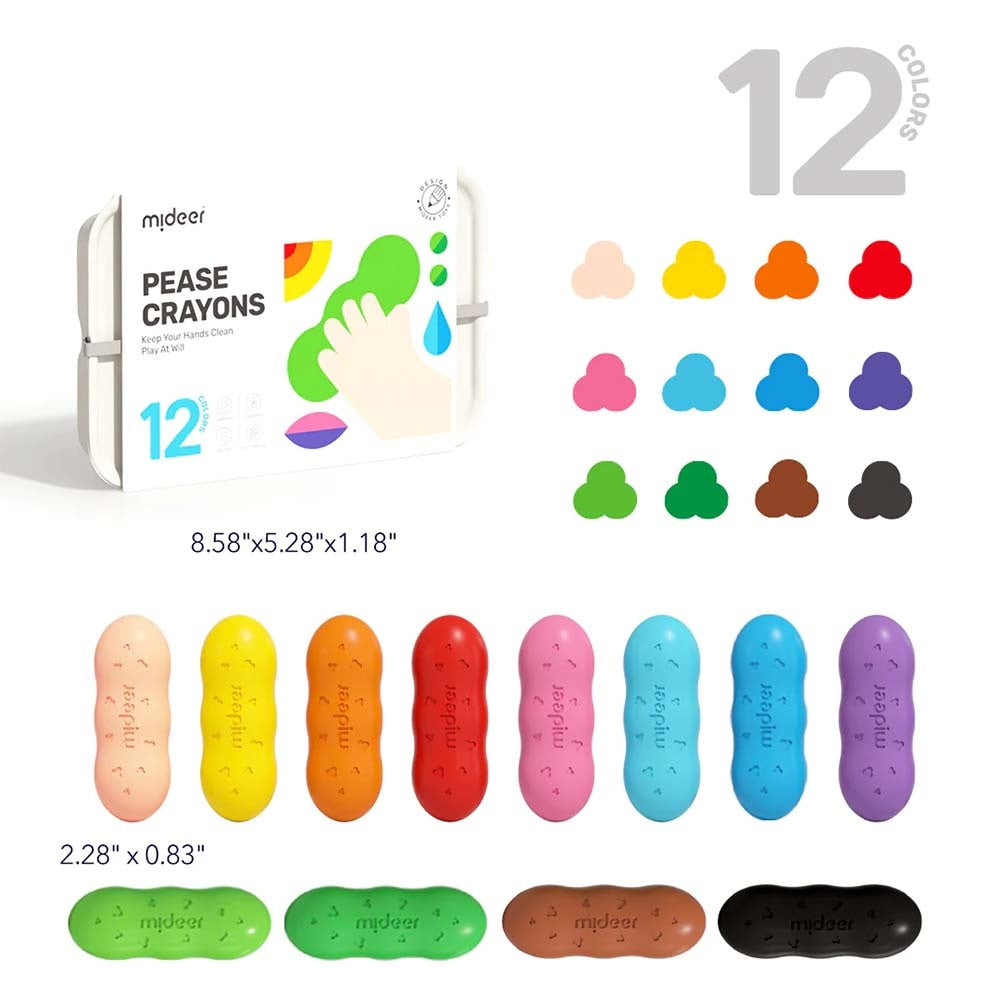 Mideer - Pea Beeswax Crayons - 12 Colours