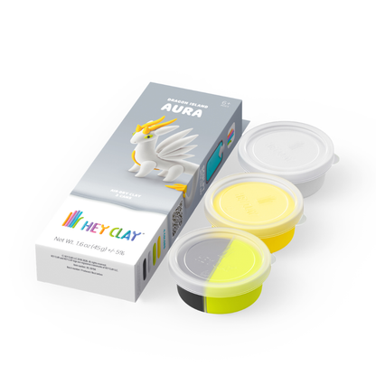 Hey Clay - Modelling Air-Dry Clay with Fun Interactive App - Aura, Series Dragon Island, 3 cans