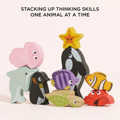Le Toy Van - Wooden Ocean Life Stacking Animals & Bag - 10pcs