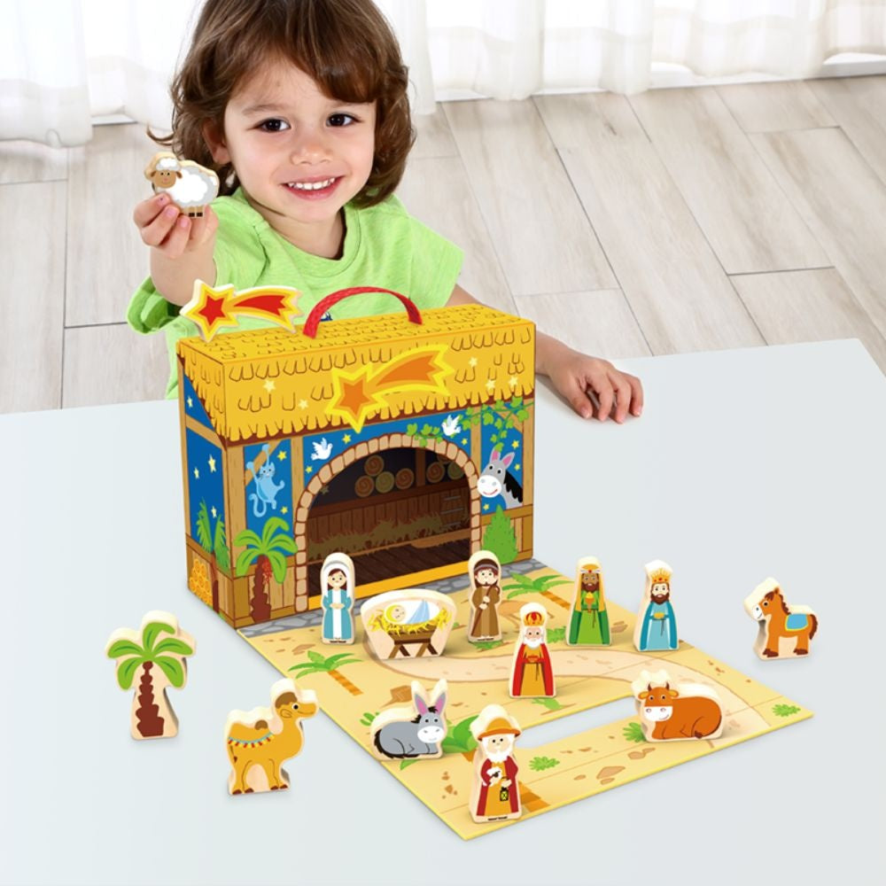 hi Pando - Nativity Scene - Wooden Christmas Story Play Box Set