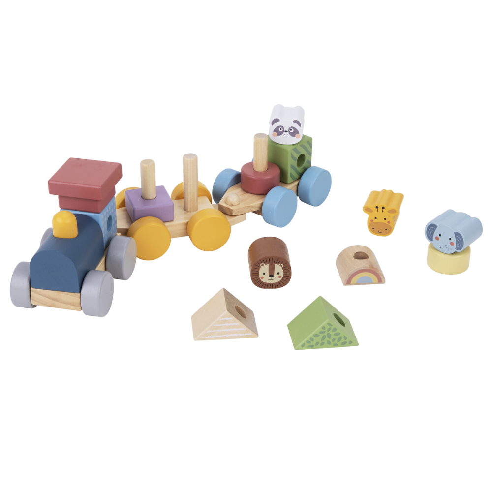 TookyToy - Wooden Stacking Train - Forest Friends - Set of 16