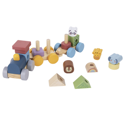 TookyToy - Wooden Stacking Train - Forest Friends - Set of 16