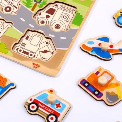 TookyToy - Wooden Peg Puzzle - Vehicles