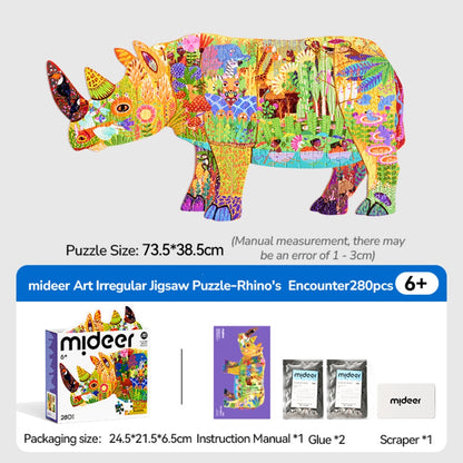 Mideer - Artist Puzzle: Dreamy Rhino - 280 Piece Shaped Jigsaw for Kids