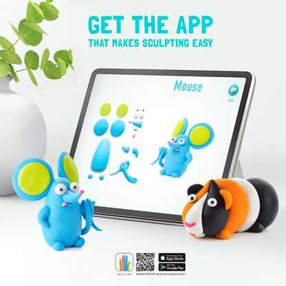 Hey Clay - Modelling Air-Dry Clay with Fun Interactive App - Mouse, series Fluffy Pets, 3 cans