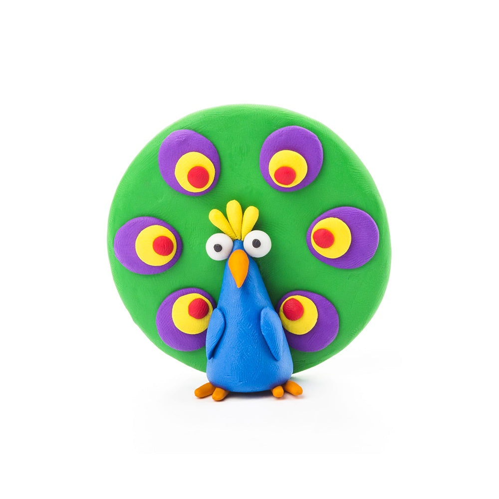 Hey Clay - Modelling Air-Dry Clay with Fun Interactive App - Toucan, Penguin, Peacock, Series Birds, 6 cans