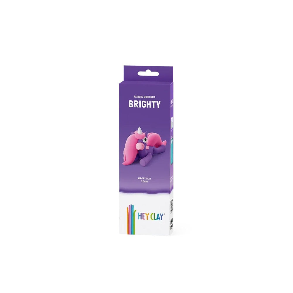 Hey Clay - Modelling Air-Dry Clay with Fun Interactive App - Brighty, Series Rainbow Unicorns, 3 cans