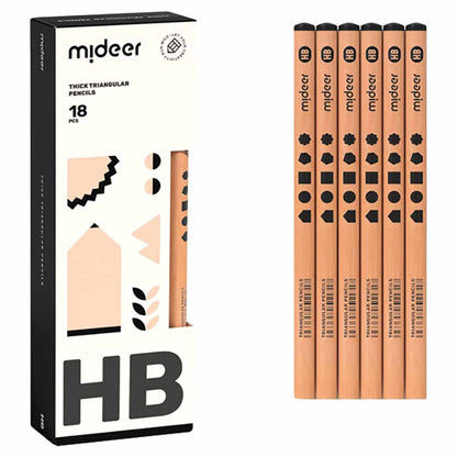 Mideer - Triangular HB Pencils 18-Pack - Correct Pencil Grip for for Early Writing