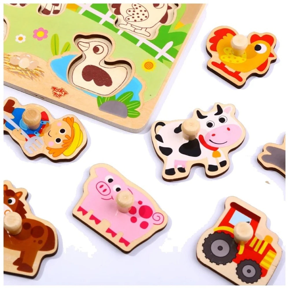 TookyToy - Wooden Peg Puzzle - Farm Animals
