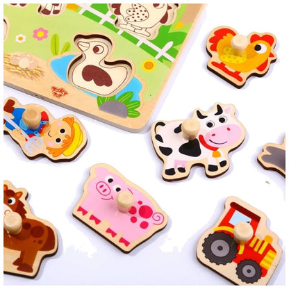 TookyToy - Wooden Peg Puzzle - Farm Animals