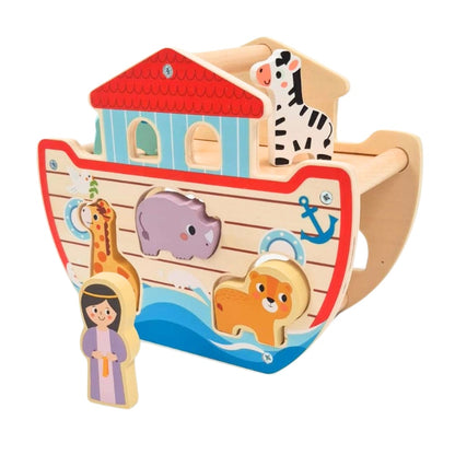 hi Pando - Wooden Noah's Ark Playset with Animal Figures - 15pcs