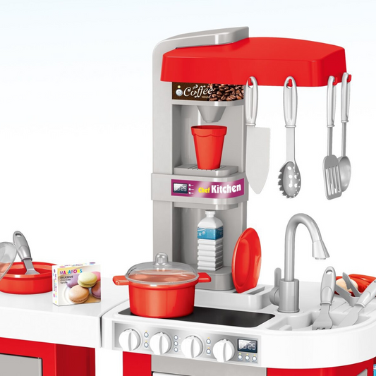 Cogo - Pretend & Play Kitchen Set with Light & Sound Effects - Red - 53 Pieces