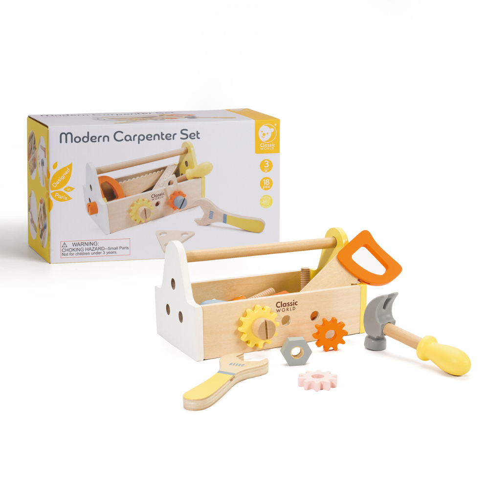 Classic World - Pretend & Play - Wooden Carpenter Tool Set - 18pcs