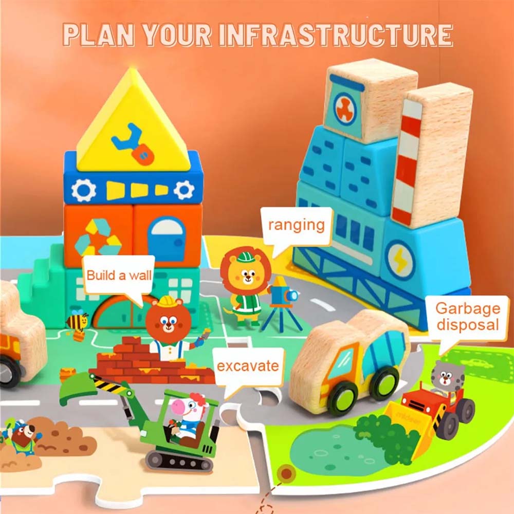 Mideer - Wooden Blocks with Floor Road Puzzle: Building Set for Kids