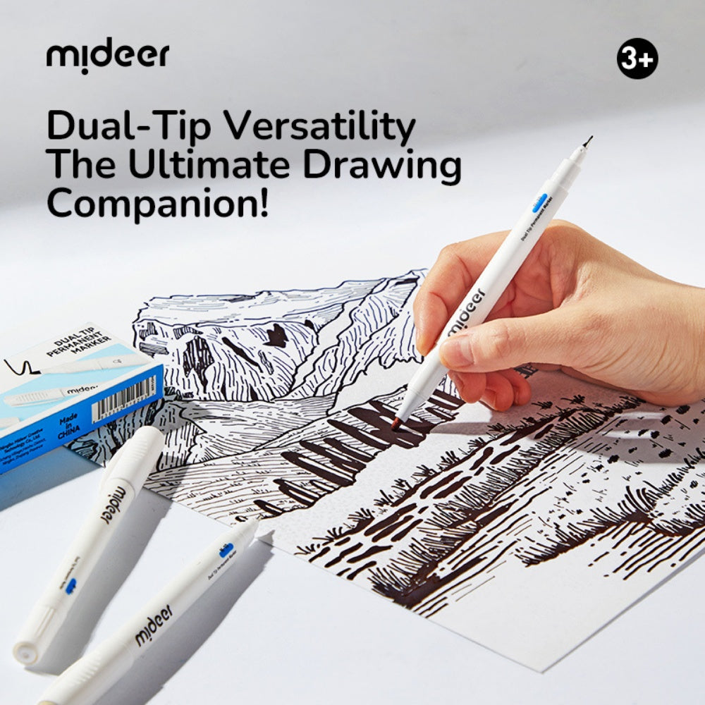 Mideer - Dual-Tip Permanent Markers Fine & Broad Waterproof 3 Pack